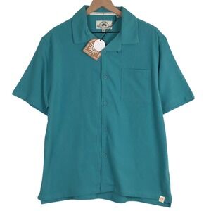 NWT Free Planet 100% Cotton Loop Collar Camp Shirt Men's M Teal Button Textured